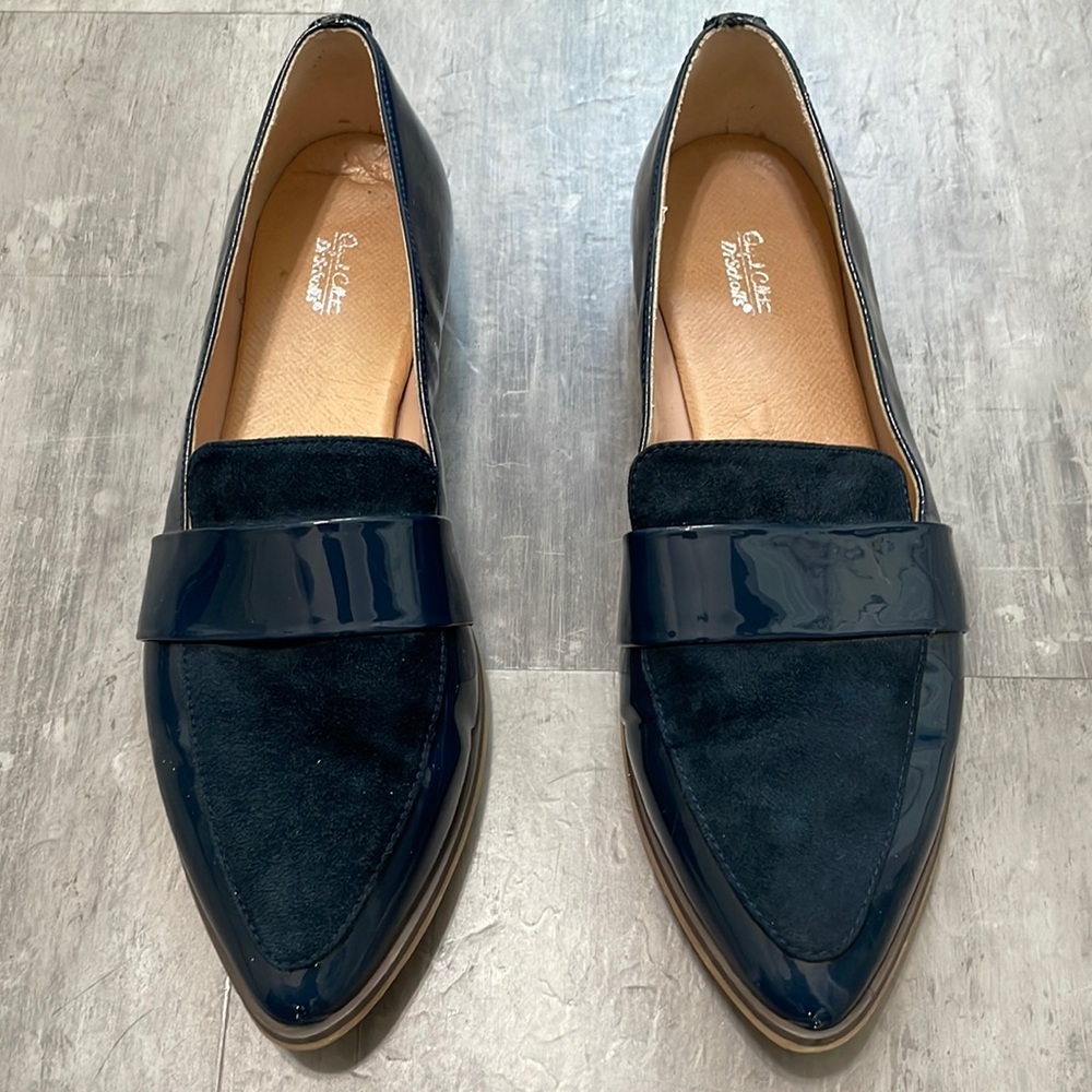 Dr. Scholl’s Navy Ashah Leather Suede Flat Loafers Size 9.5
